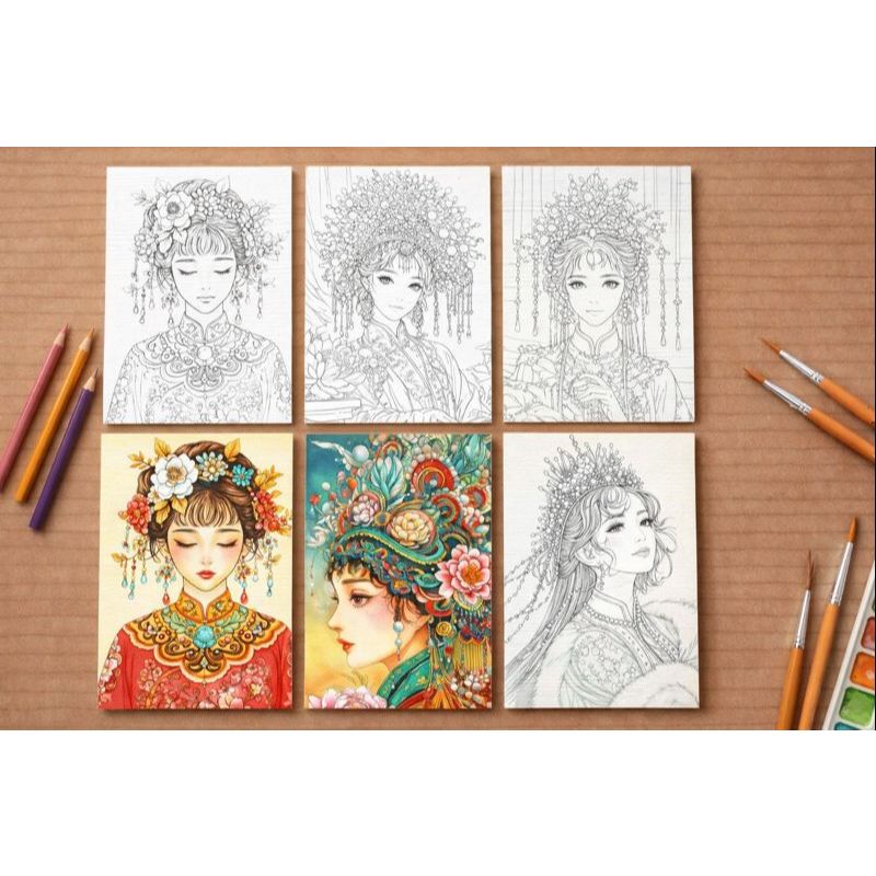 ภาพระบายสี สาวจีนโบราณ A4 20 แผ่น กิจกรรมศิลปะผู้ใหญ่ Vol.01 ราคา ถูกที่สุด ดีลบีเคเค แกลเลอรีภาพที่ 2