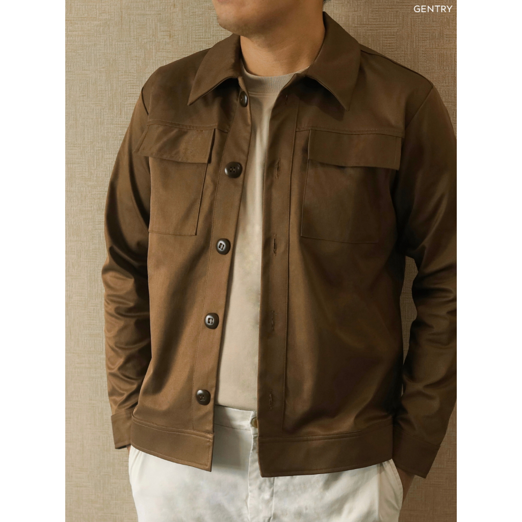 GENTRY | เสื้อคลุม รุ่น Classic overshirt สีน้ำตาล เสื้อแจ็คเกตผู้ชายสไตล์เรียบหรู แนว casual timeless -- Brown Classic
