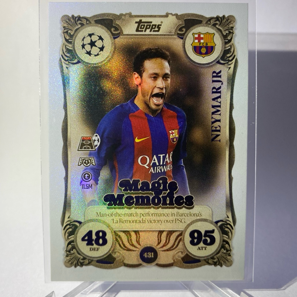 การ์ดนักกีฬาฟุตบอล NEYMAR JR., BARCELONA ,MAGIC MEMORIES, TOPPS MATCH ATTAX