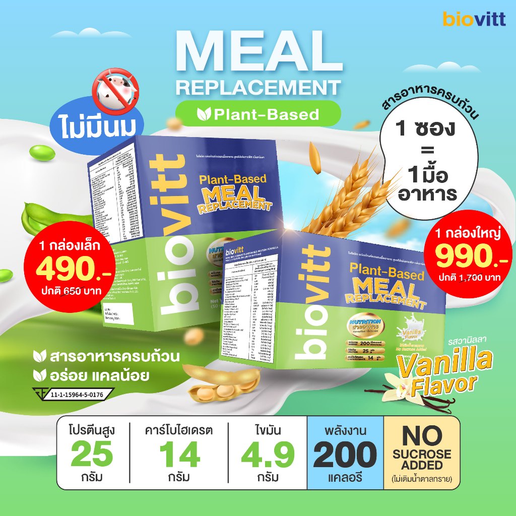Meal Replacement Plant-Baesd Vanilla แพลนต์เบสต์ ทดแทนมื้ออาหาร รสวนิลา คุมหิว อิ่มนาน อยู่ท้อง | 1 กล่อง 5 ซอง