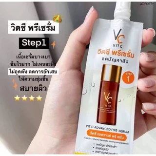 (ยกกล่อง 6 ซอง) Double Vit C น้องฉัตร ครีมซองคู่ 2 in 1 วิตซีพรีเซรั่ม+วิตซีครีม ดูแลผิว หน้าใส ลดปัญหาสิว
