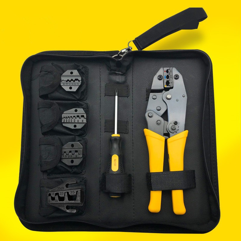 ชุดคีมย้ำหางปลา ชุดเครื่องมือจีบลวด สลิปต่อสาย แบบเปลี่ยนหัวได้ 5 แบบ CRIMPING PLIERS KIT