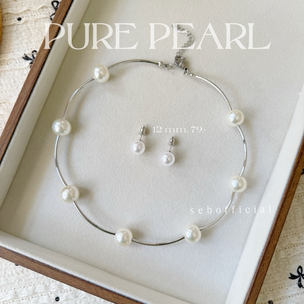 Sebofficial | Pure Pearl Necklace | สร้อยมุก สร้อยคอมุก อะไหล่สแตนเลส ไม่ลอกไม่ดำ