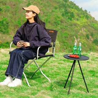 Greenforst โต๊ะแคมป์ปิ้ง โต๊ะสนามกลม 3 ขา พับได้ พกพา พร้อมถ…