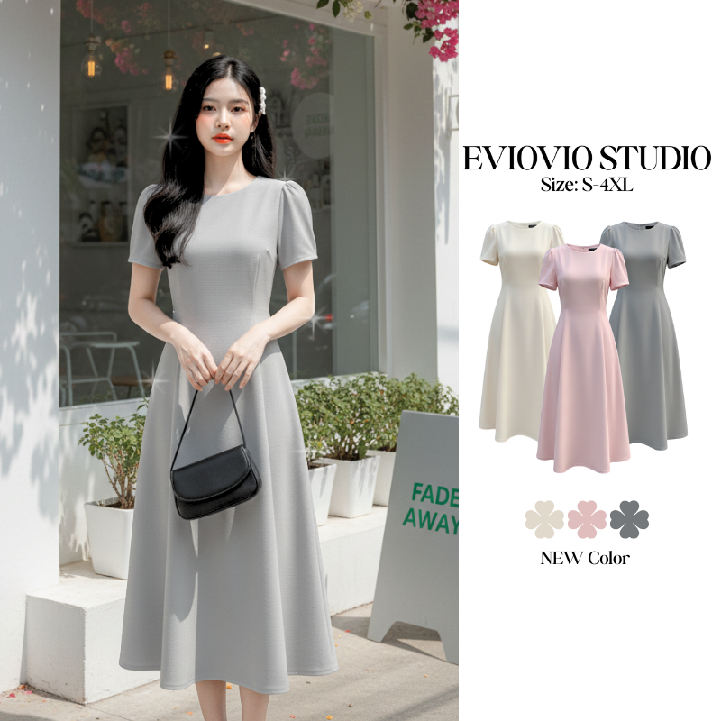 【EVIOVIO】S-6XL💨🔥ชุดเดรสยาว  ดีเทลแขนเสื้อพอง ดีไซน์เรียบหรู อยู่ทรง ทรงสวยเข้ารูป ใส่แล้วดูสูง ใส่ในวันสบายๆ🤩พร้อมส่ง❗❗