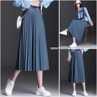 Zenmoya(526) Pleaty skirts กระโปรงยาวพลีทอัดจีบทรงสวยกระโปรงพลีทเอวสูงผ้าโปโลมันเงาเล่นแสงสวย
