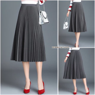Zenmoya(526) Pleaty skirts กระโปรงยาวพลีทอัดจีบทรงสวยกระโปรงพลีทเอวสูงผ้าโปโลมันเงาเล่นแสงสวย