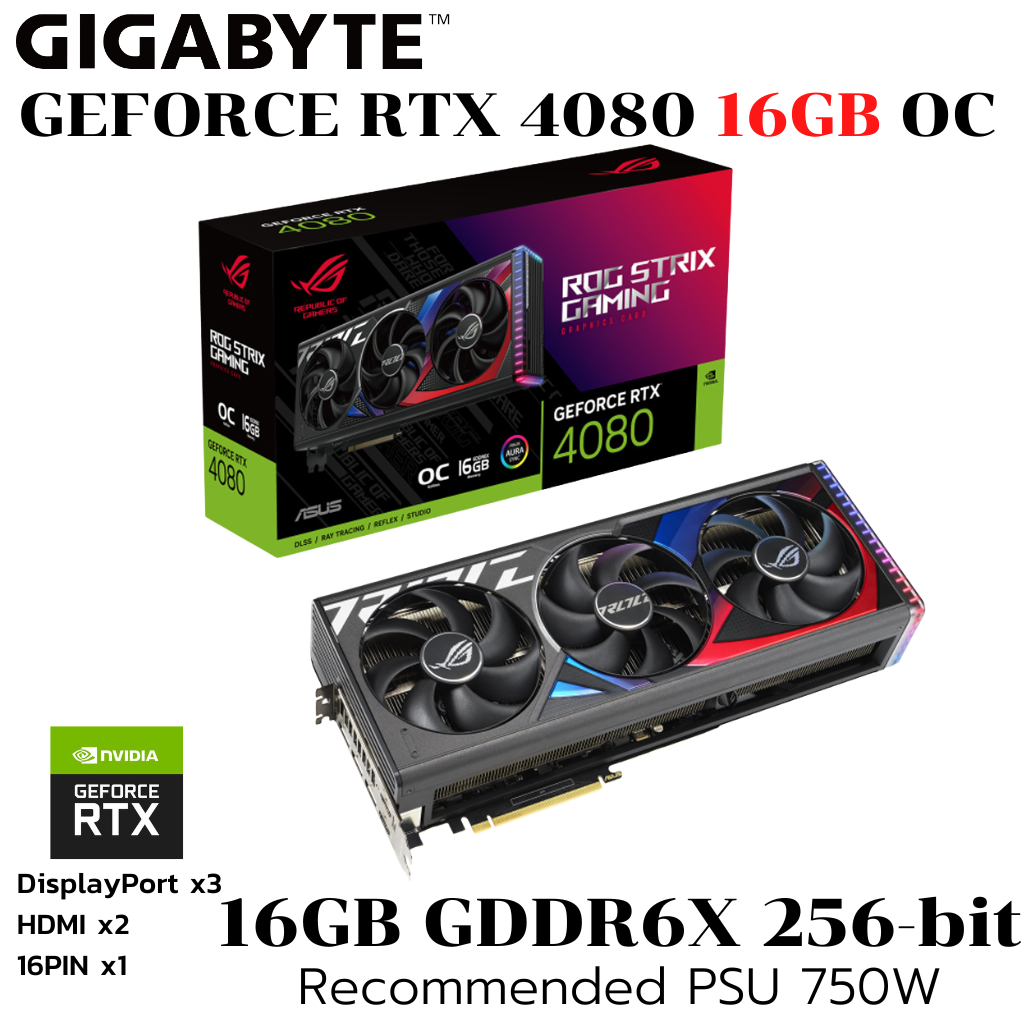 VGA (การ์ดแสดงผล) ASUS ROG STRIX GEFORCE RTX 4080 16GB GDDR6X OC EDITION