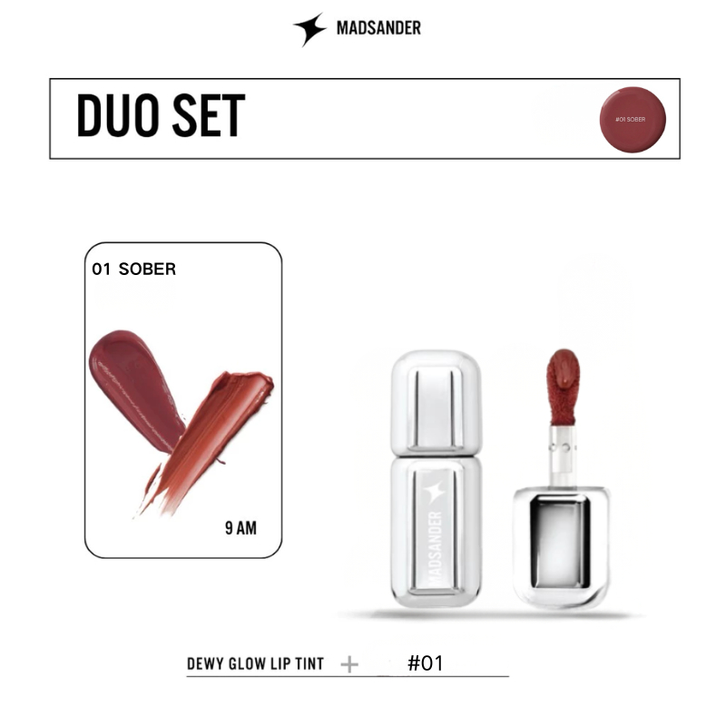 Lipstick Madsander Dewy Glow Lip Tint 01 SOBER 4g. ลิปสติก แมดแซนเดอร์ ลิปทิ้นท์ติดทนนาน (ลิปสร้างปา