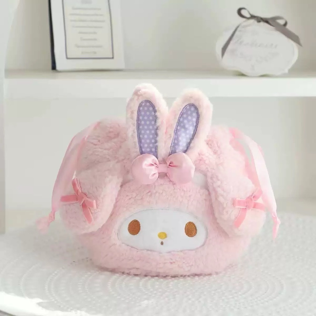 ถุงผ้าหูรูดลายการ์ตูนสุดคิ้วท์ 💖ลายยอดฮิต My Melody ถุงผ้าหูรูด