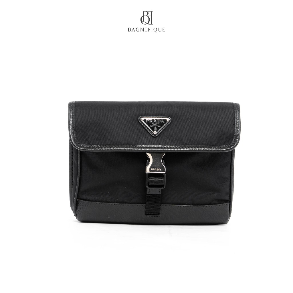 [ของแท้💯] PRADA MESSENGER 2ZH108 BLACK NYLON SHW MICROCHIP มีใบรับประกัน ตรวจสอบได้ทุกใบ ✅