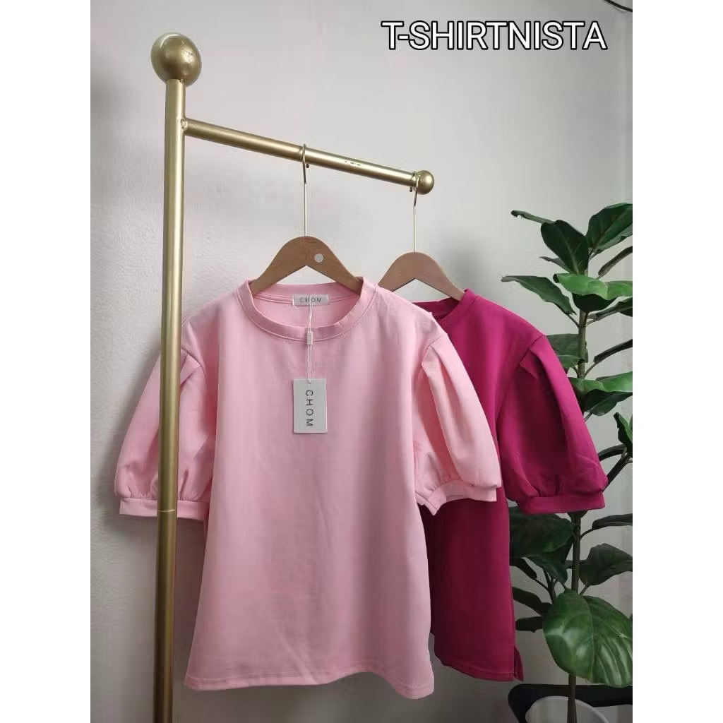 Chom🌸เสื้อแขนตุ๊กตา สีชมพูละมุน ป้ายห้อย🌸อก36-38 L-XLใส่ได้