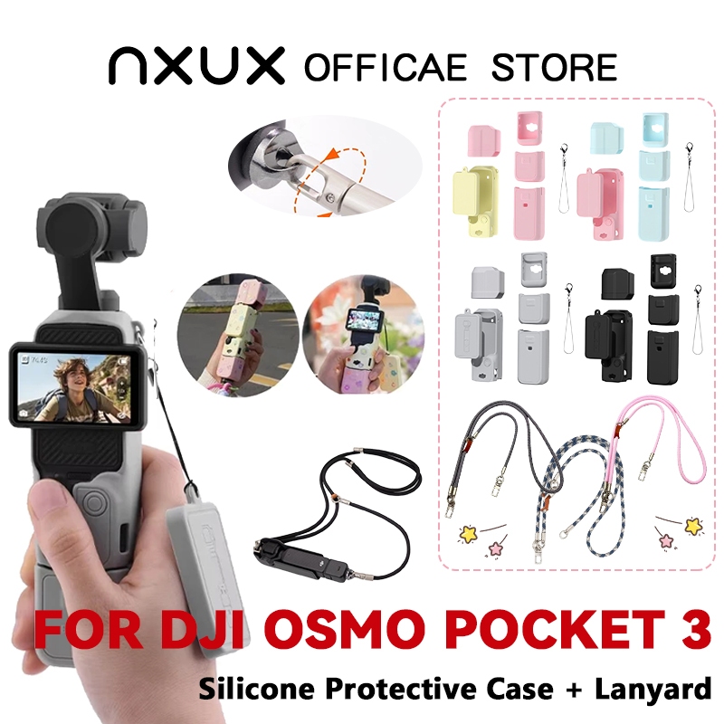เคสซิลิโคน DJI Osmo Pocket 3 ป้องกันรอยขีดข่วนและแรงกระแทก+DJI Osmo Pocket 3 สายรัดป้องกันการสูญเสีย Crossbody Lanyards