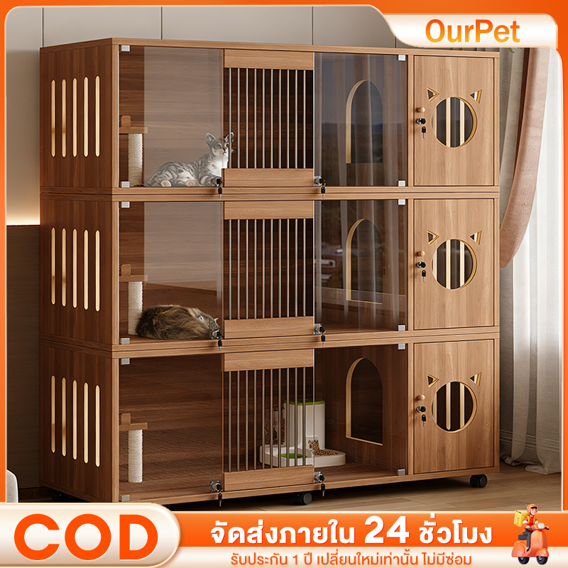 วิลล่าแมว Cat Villa คอนโดแมวไม้หลายชั้น สำหรับเลี้ยงในบ้าน Wooden CatCondoระบายอากาศได้ดี ไม่อับชื้น