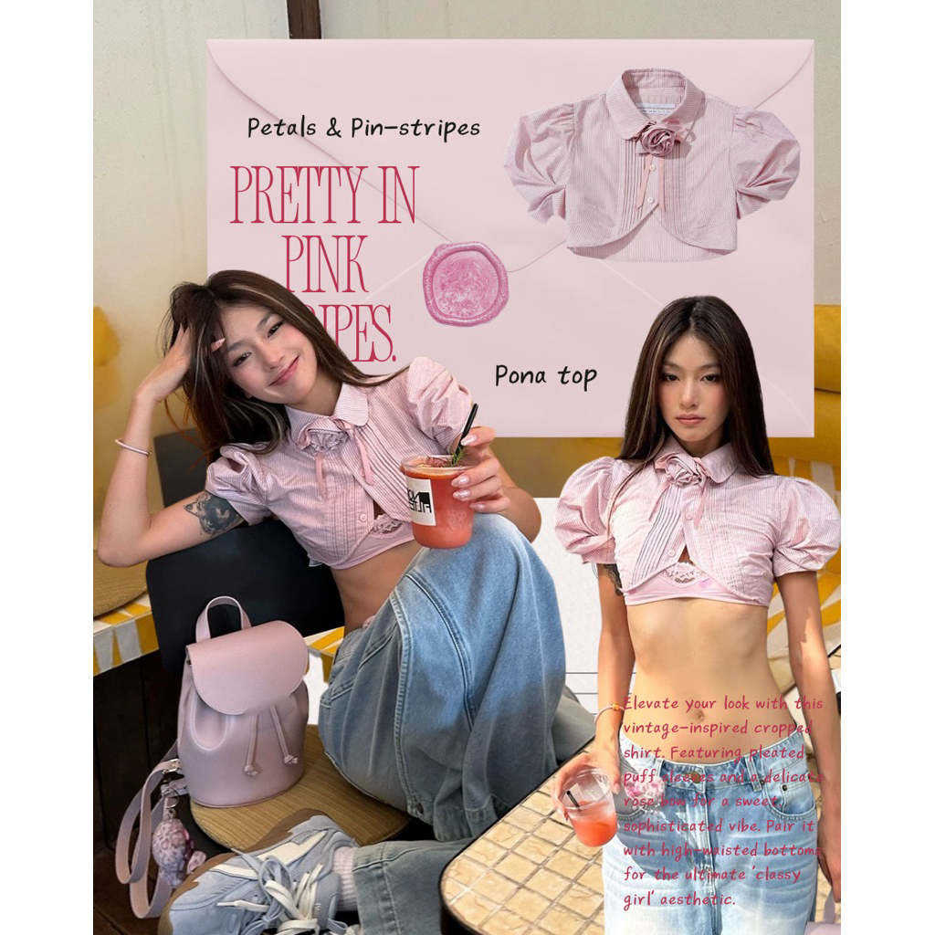 78 Stuido - PINA TOP เสื้อครอปคอปกติดดอกกุหลาบ