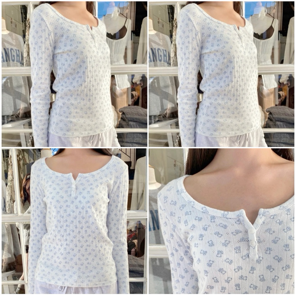 BrandyMelville💯แท้ใหม่✨ Zelly Teddy Bear Top เสื้อแขนยาวสีครีมรุ่นฮิตลายน้องหมีน่ารักมากๆ