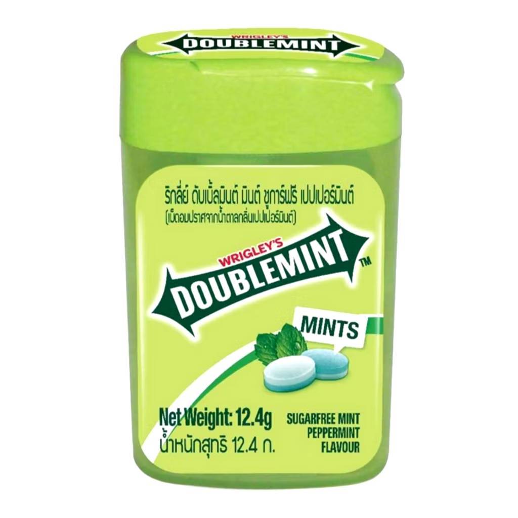 Doublemint ริกลี่ย์ ลูกอมดับเบิ้ลมินต์ กลิ่นเปปเปอร์มินต์ (เม็ดฟ้า)เม็ดอมปราศจากน้ำตาล 12.4 กรัม