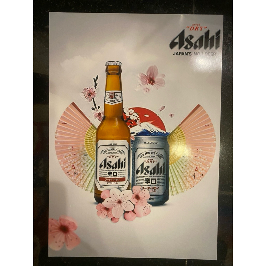 โปสเตอร์ Super dry เบียร์ Asahi ญี่ปุ่นแท้ 29x20cm.