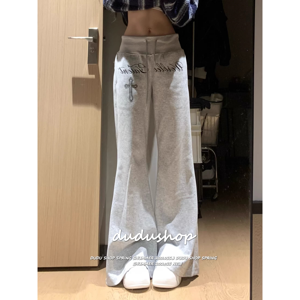 [Hip-hop lettering, casual flared pants]เวอร์ชั่นเกาหลีแบบสบาย ๆ ผู้หญิงฮิปฮอปจดหมายพิมพ์กางเกงขายาวลำลอง