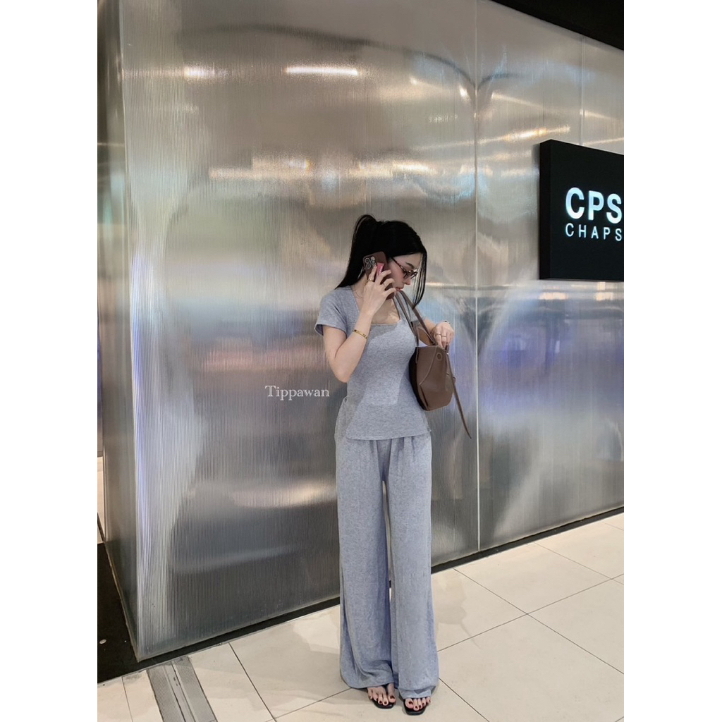 #Tippawan Setคอเหลี่ยมแขนสั้น มาพร้อมกางเกงขายาว เป็นBasicชิวชุดเดียวจบจ้า เนื้อผ้านุ่มๆ งานดีมาก - รูปที่ 5