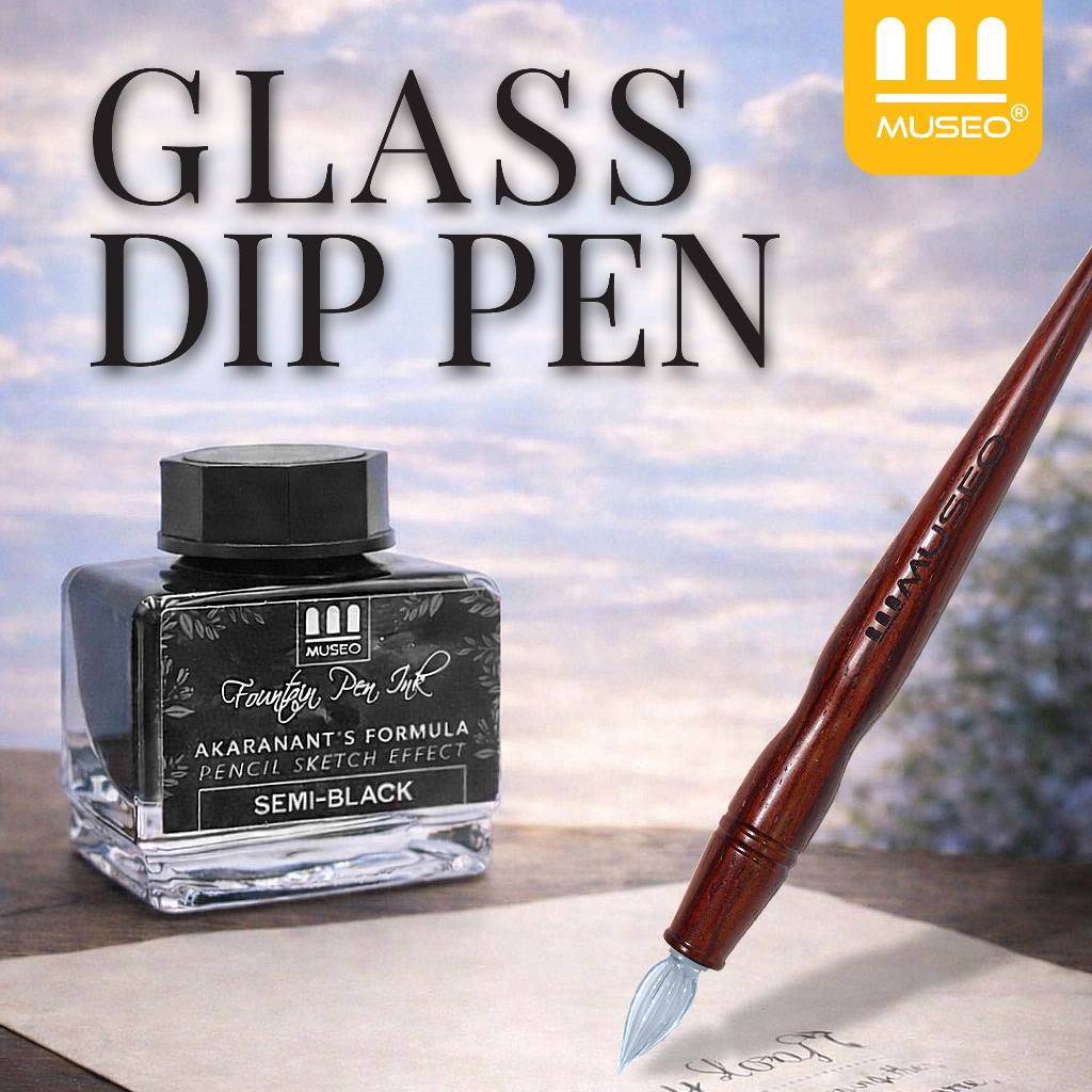 MUSEO GLASS DIP PEN ปากกาคอแร้งหัวแก้ว+หมึกซึม 15ml (สีสามารถเลือกในแชท)