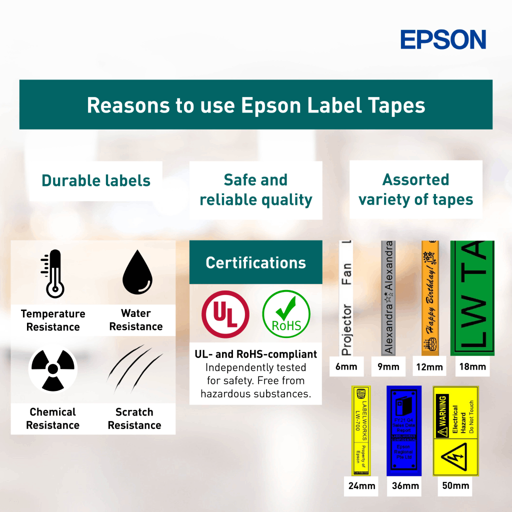 Epson شريط ملصقات LK-4YBP ‏12 مم أسود على أصفر — صورة 7