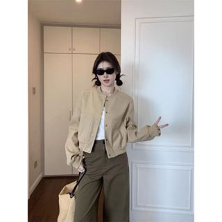 ❤easy❤ผู้หญิง คอกลม แขนยาว แจ็คเก็ต รุ่นสั้น เสื้อโค้ท