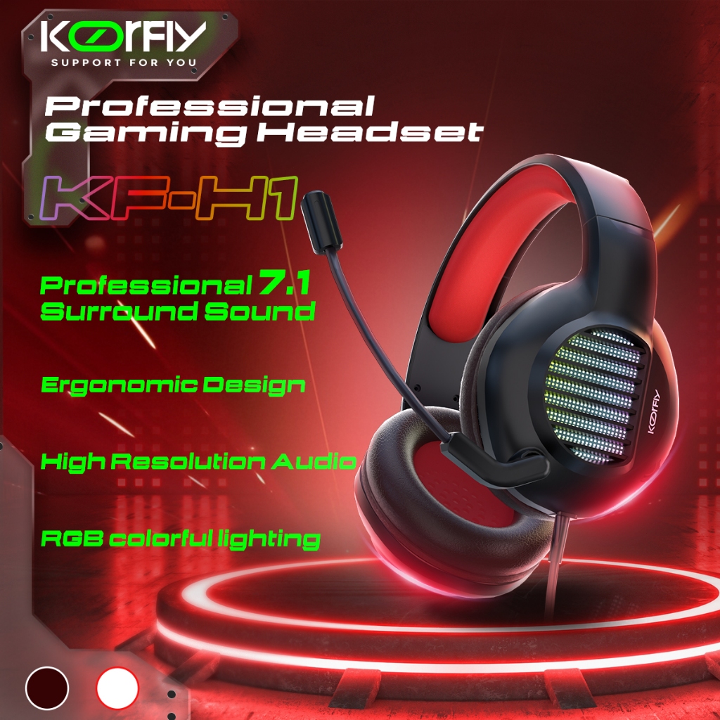 KF-H1 RGB Gaming Headset หูฟังครอบหู gaming pc ระบบเสียง 7.1 หูฟังคอมพิวเตอร์พร้อมไมคชุดหูฟัง ราคา ถูกที่สุด ดีลบีเคเค