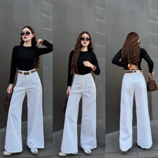 Y2.NEW CLASSY JEANS WHITE COLOR กางเกงยีนส์ขากระบอกใหญ่