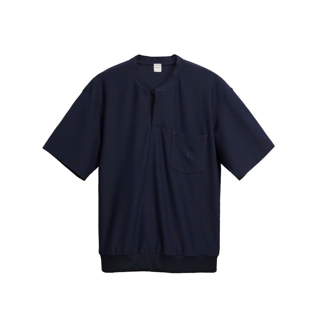 TAKEO KIKUCHI เสื้อโปโล ECOBLUE SUCKER JERSEY HENLEY NECK POLO SHIRT
