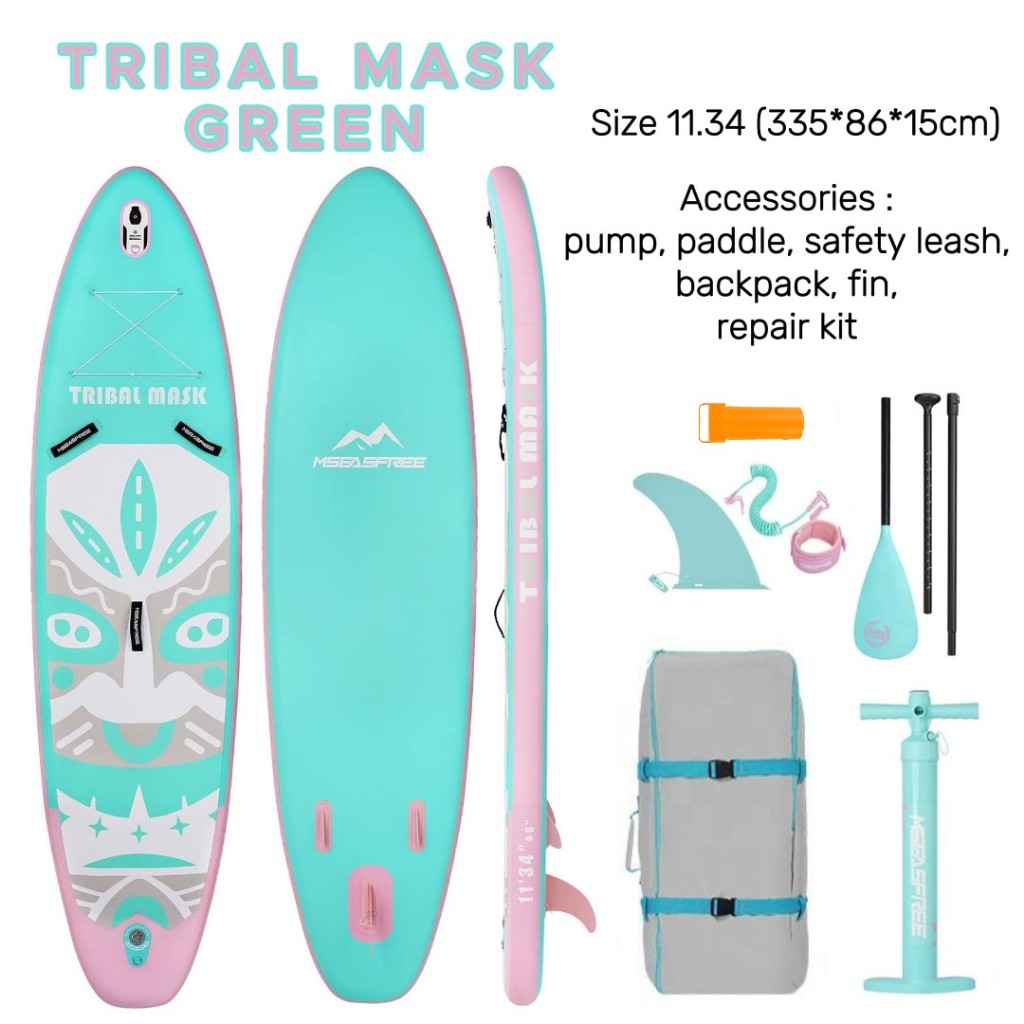 แพดเดิลบอร์ด SUP แบบเป่าลม บอร์ดพาย พร้อมอุปกรณ์ Inflatable SUP Board 11’ Tribal Mask Paddle board w