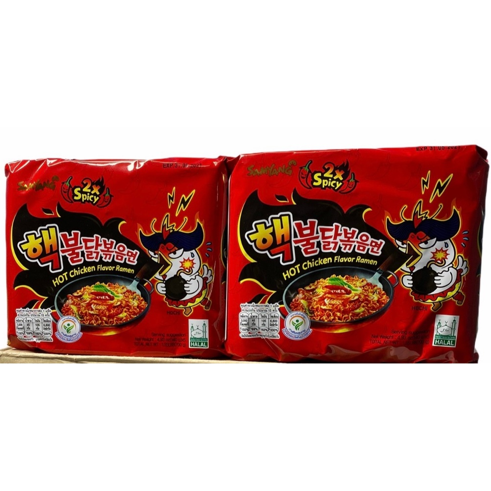 SAMYANG มาม่าเกาหลี เผ็ดxคูณ2 Spicy สีแดง!! 140g 1SETCOMBO/2แพค/จำนวน10ซอง ราคาพิเศษ สินค้าพร้อมส่ง!