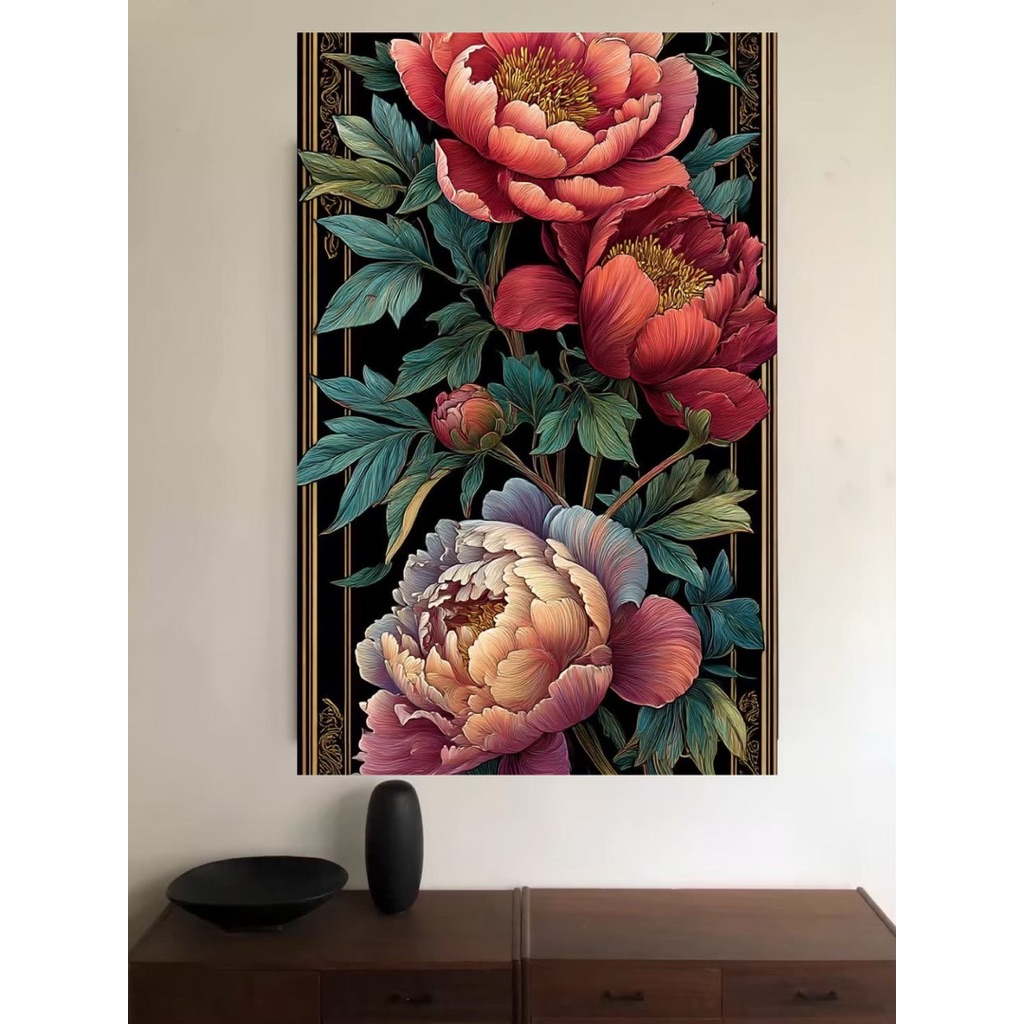 Peony V8 - ภาพดอกโบตั๋น ภาพตกแต่งบ้าน ติดผนัง ภาพพิมพ์แคนวาส พร้อมกรอบลอย