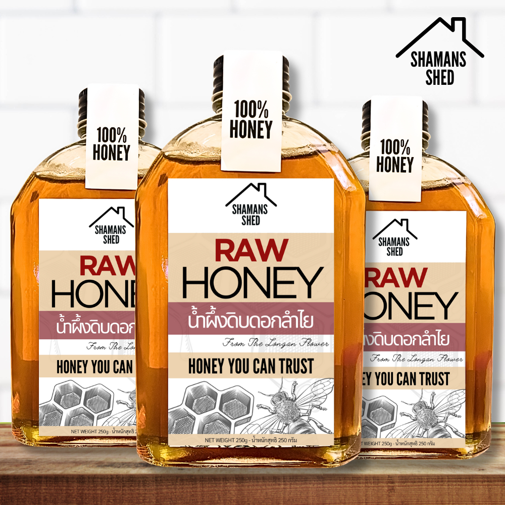RAW Unfiltered Honey 100% COMBO PACK น้ำผึ้งแท้ดิบจากดอกลำไย ไม่ผสมน้ำตาล ขนาด 360g x 3