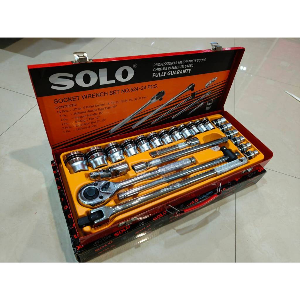 SOLO บล็อคชุด ขนาด 1/2" 24ตัวชุด บล็อกชุด บ๊อกชุด 4 หุน 24ชิ้น No.524 ลูกขนาด 8-32 มิล