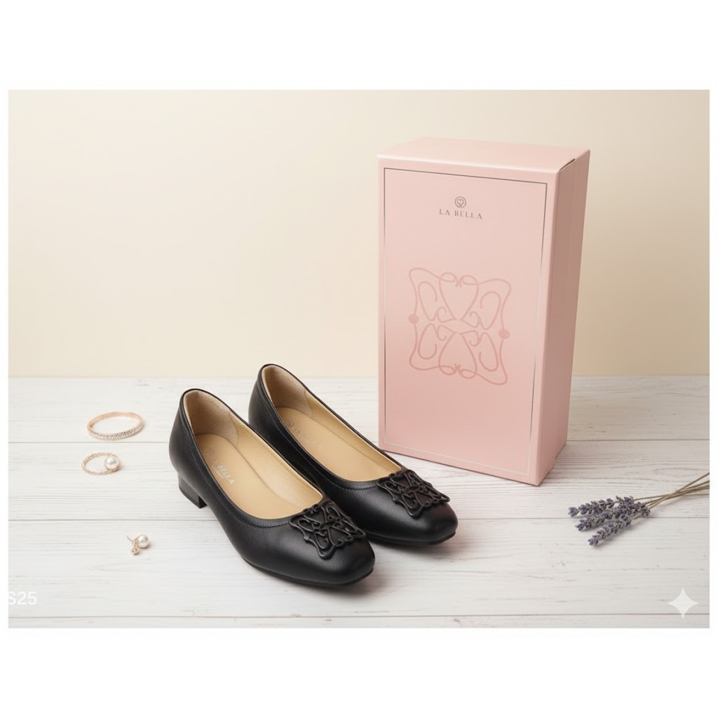 รองเท้าหนังแท้ La Bella มือสอง สภาพดี หนังแกะนุ่ม สีดำ เบอร์ 40 ของแท้จาก Official Shop