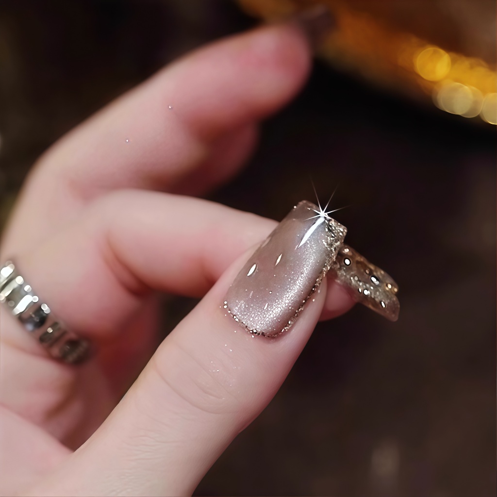 【ชุดเครื่องมือฟรี】Cats Eye เล็บปลอมลายตาแมว เล็บแฟชั่น สไตล์ฝรั่งเศส สไตล์หรูหราเบาสบายแบบ ทำด้วยมือ ทำให้ผิวขาวขึ้น - รูปที่ 5