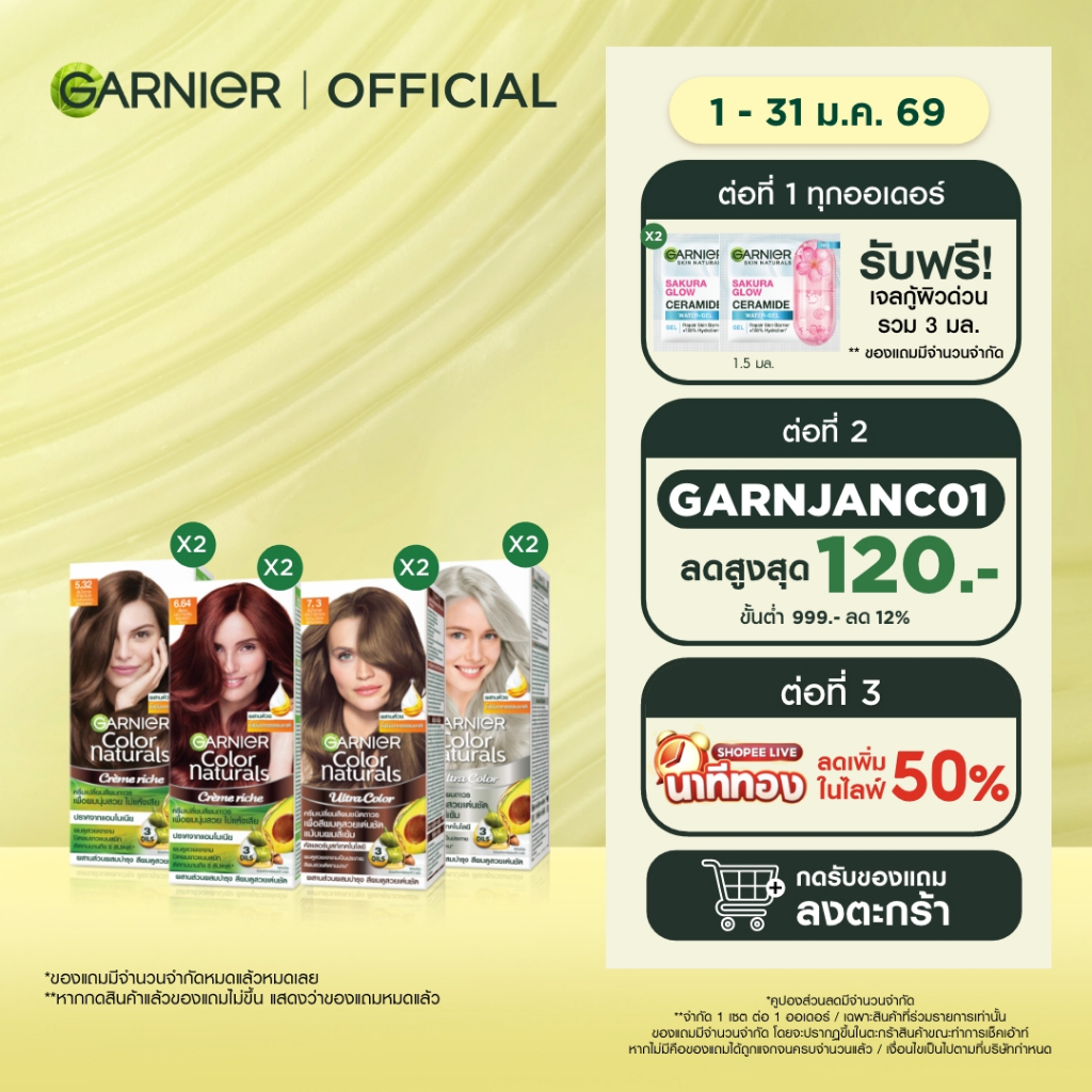 การ์นิเย่ คัลเลอร์ แนทเชอรัลส์ ขนาดกล่องx2 GARNIER COLOR NATURALS KITx2 (สีผม, ย้อมผม, Garnier Hair 