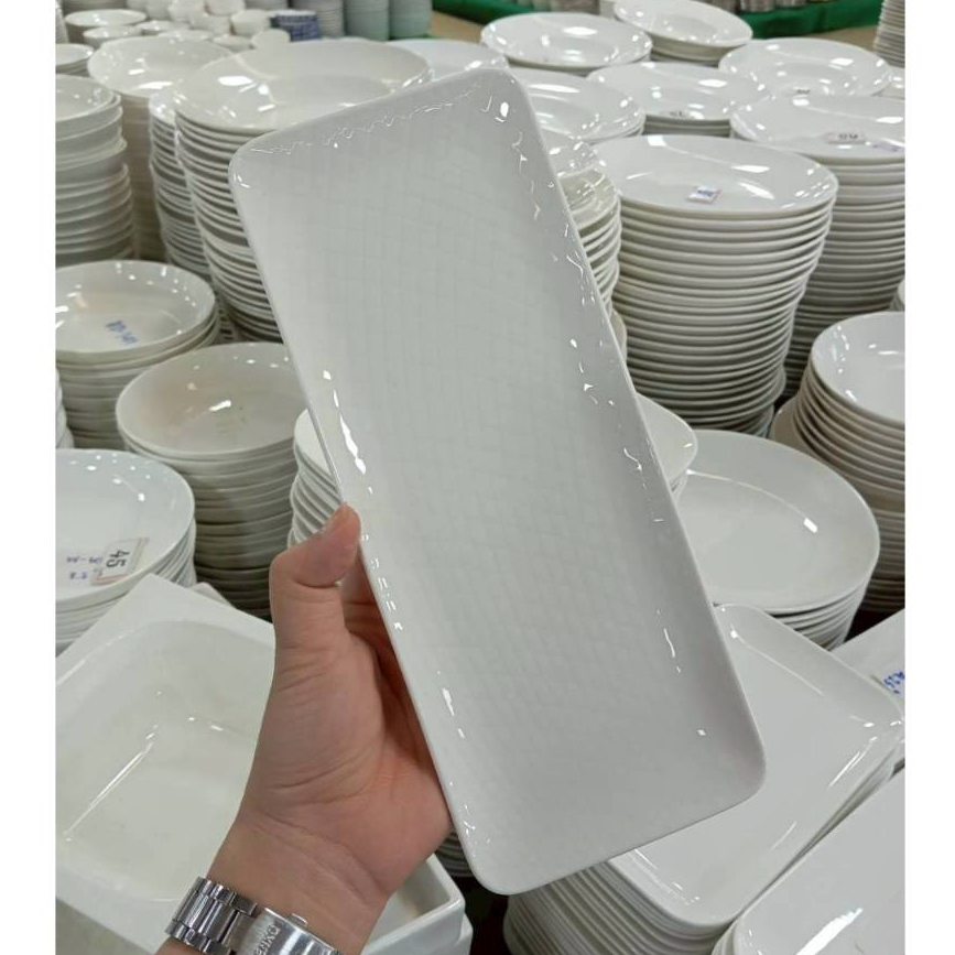 จานยาว จานเปล 10.5 นิ้ว จานซูชิ จานสีขาวเงา ทำจากเซรามิกเนื้อดี เข้าไมโครเวฟได้