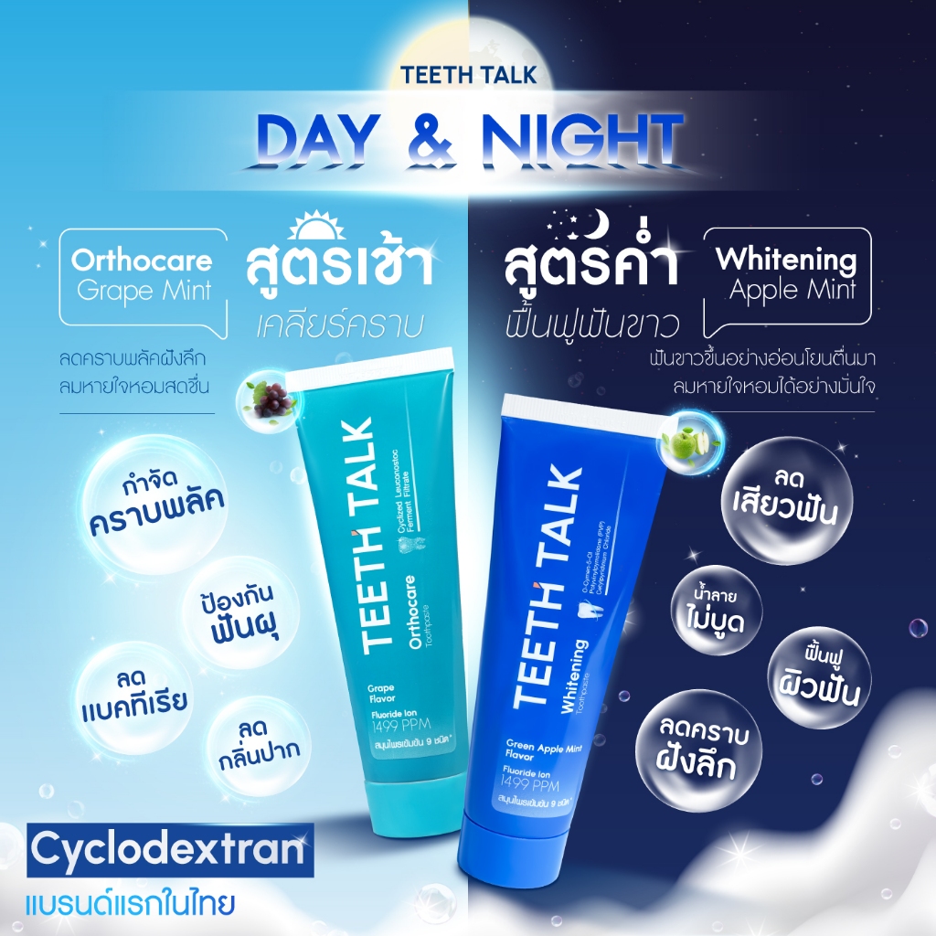 [แพ็คคู่] Teeth Talk Care Orthocare&Whitening ยาสีฟัน ลดคราบพลัคฝังลึก ลมหายใจสดชื่น
