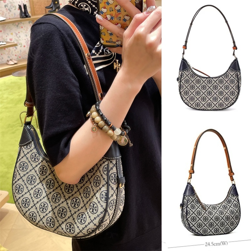 ของแท้ 100%⭐⭐Tory Burch T Monogram shoulder bag กระเป๋าเสี้ยวจันทร์-จัดส่งจากกรุงเทพฯ