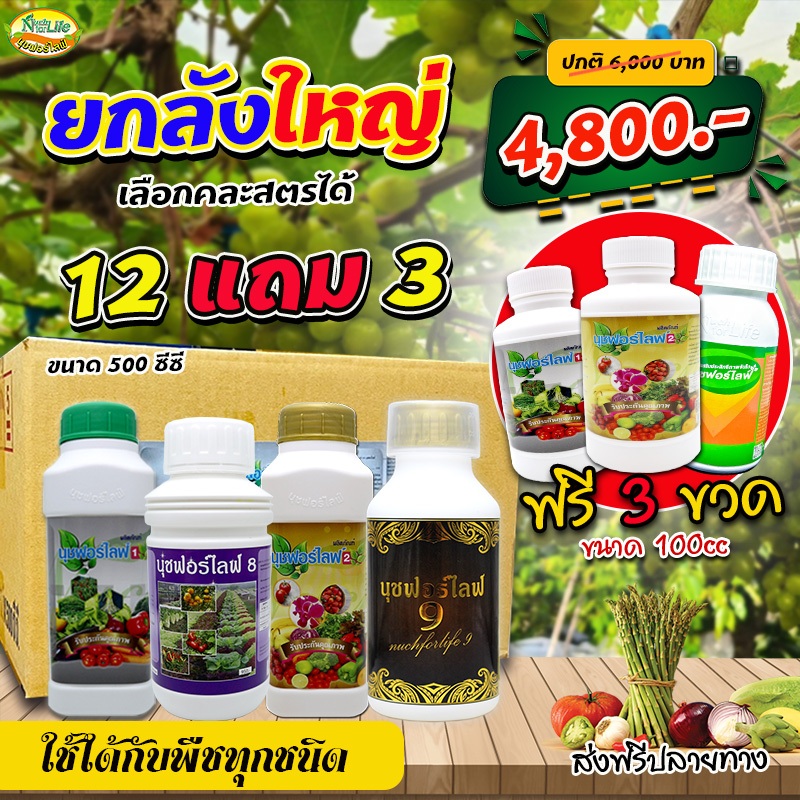นุชฟอร์ไลฟ์ 1 ลัง(12 ขวดเลือกสูตรได้) ขนาด 500 ซีซี คละสูตร /อาหารเสริมพืช/ปุ๋ยน้ำ