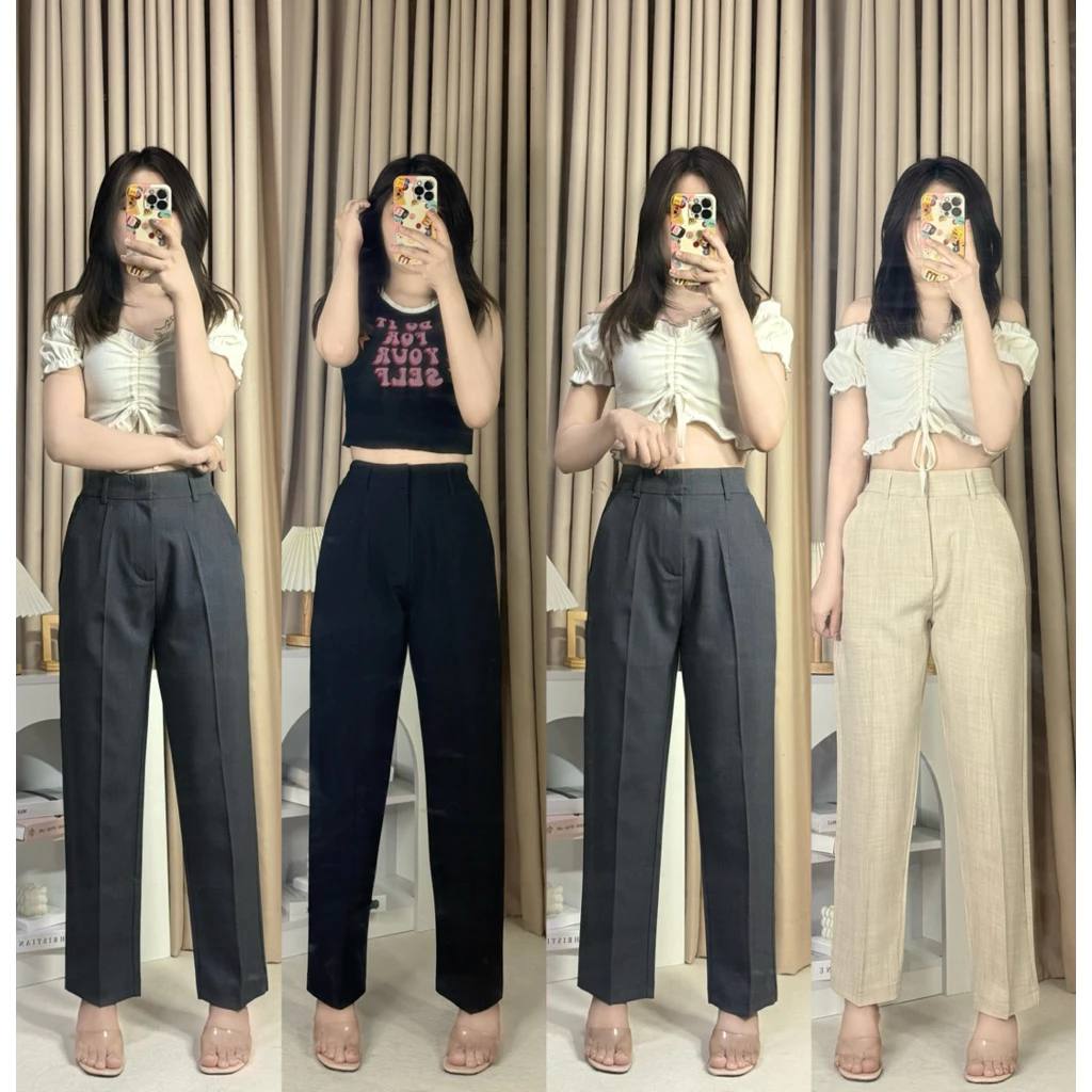 Basic Soda กางเกงขายาวทรงเบสิค ซิปหน้าตะขอหน้า ดีเทลเอวหลังสม็อค