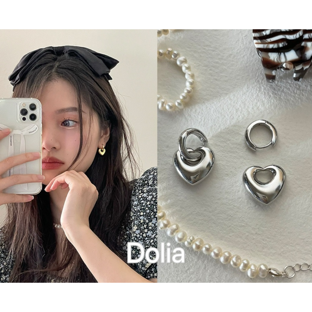DOLIA  [พร้อมส่งจากไทย] ต่างหูห่วงเงินแท้ S925 ต่างหูทรงหัวใจ ต่างหูสไตล์เกาหลี ราคาต่อ 1 คู่ A26
