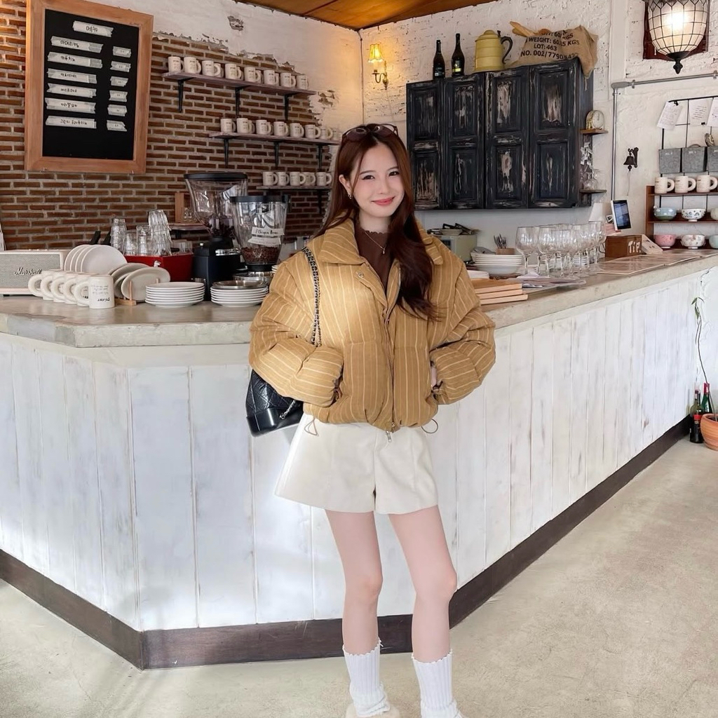 Used Once : เสื้อขนเป็ด Riley Apparel สี Brown Stripe