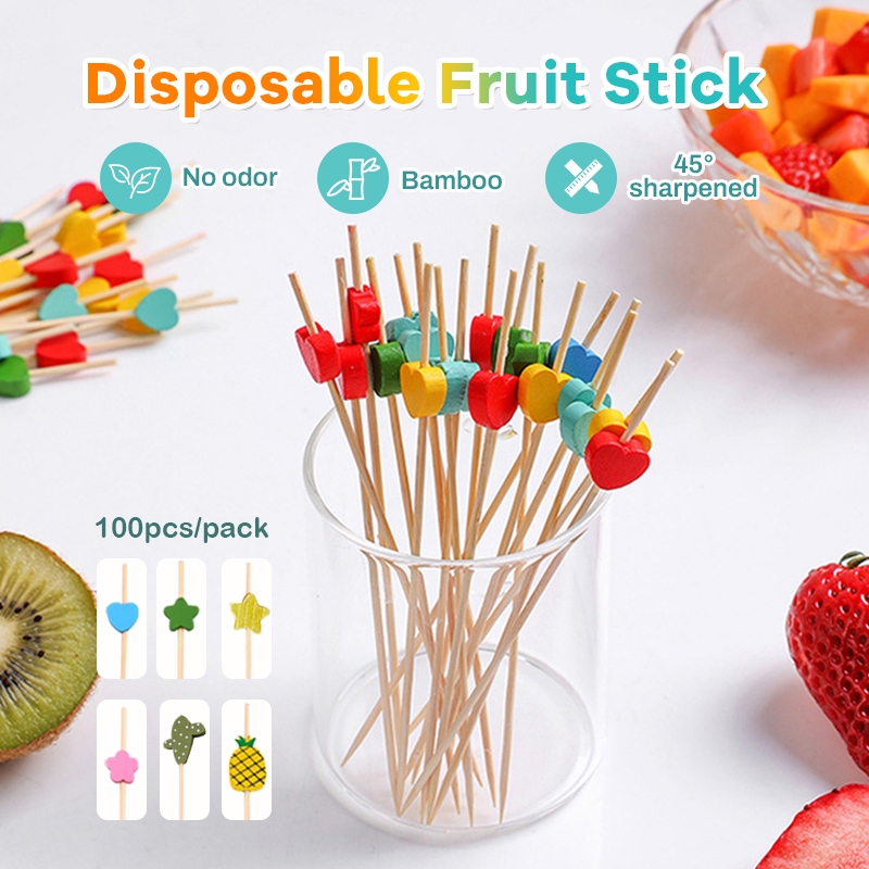 12CM ไม้เสียบไม้ไผ่ (แพ็คละ100ชิ้น) แบบใช้แล้วทิ้ง สําหรับเสียบไม้จิ้มฟัน เค้ก บุฟเฟ่ต์ ผลไม้ ส้อม เค้ก ขนมหวาน สลัด ผัก