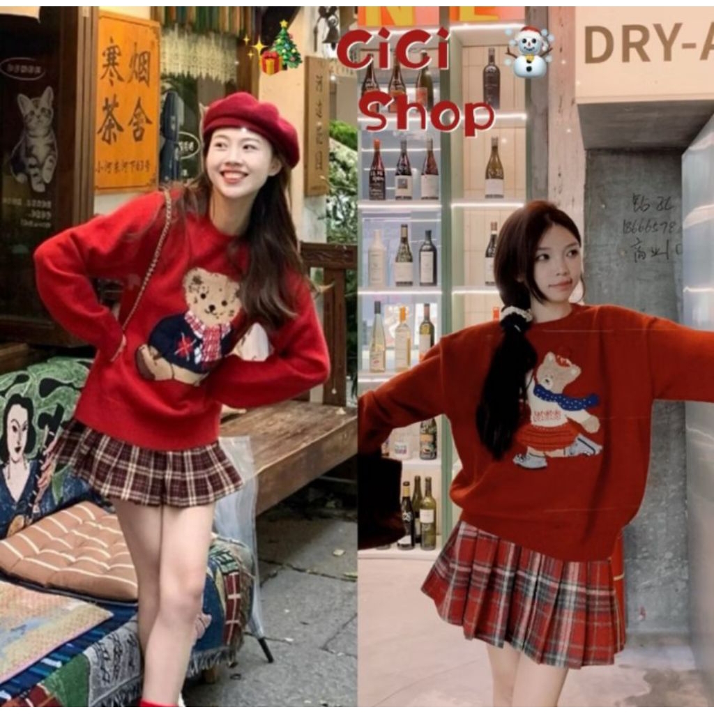 เสื้อสเวตเตอร์ CiCiShop สีแดงลายหมีตัวผู้