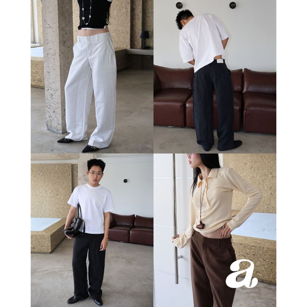 Ame.co.th | Loosey loose low rise trousers | กางเกงลายทาง Baggy เอวต่ำ *กรุณาอ่านรายละเอียดก่อนสั่งซื้อสินค้า*