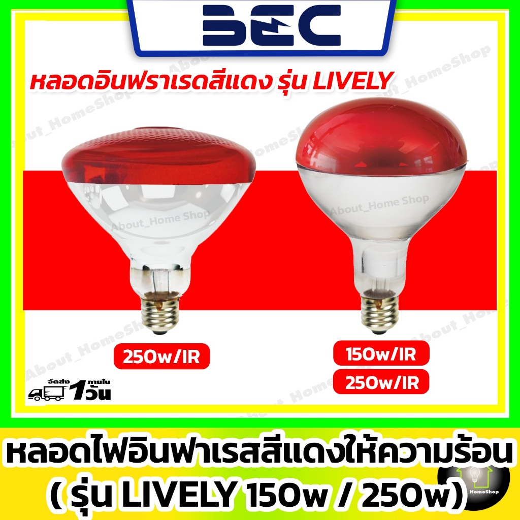 BEC หลอดไฟอินฟราเรด สีแดงให้ความร้อน R125 และ PAR38 ขนาด 150w และ 250w