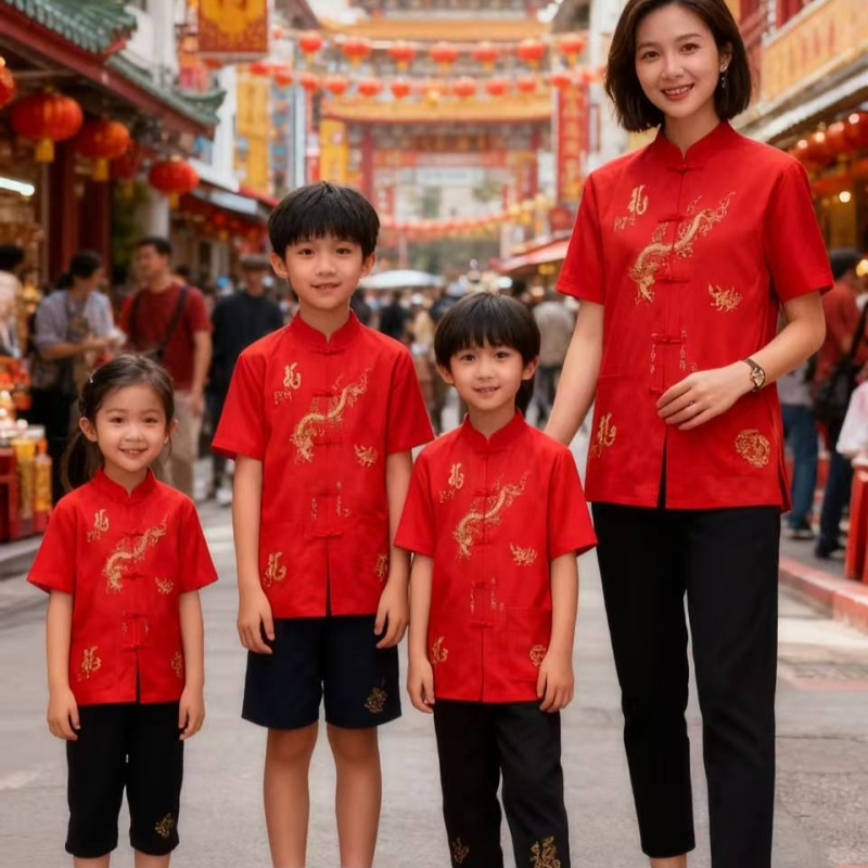 เสื้อยืดตรุษจีน  เสื้อลายมังกรแดงสำหรับเทศกาลตรุษจีน มีให้เลือก 4 ขนาด  เด็ก ความสูง80-150 ซม